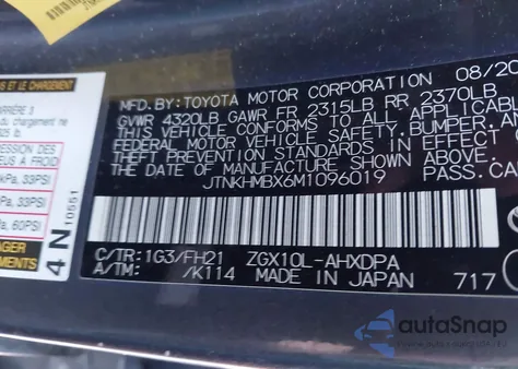 2021 Toyota C-Hr Le из США, поврежденный, VIN JTNKHMBX6M1096019